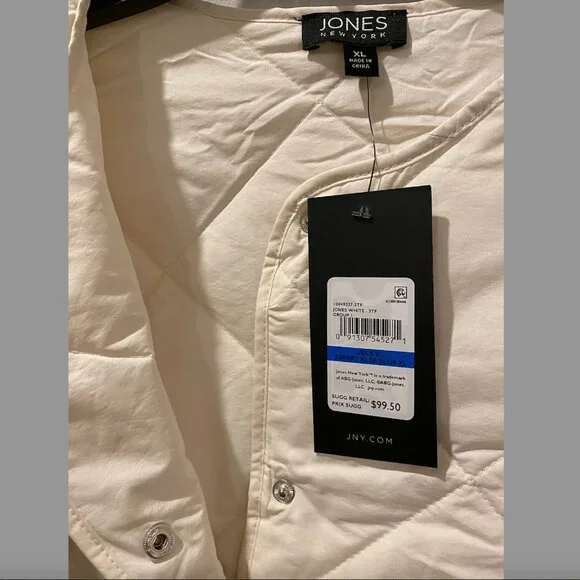 NWT: Jones New York (JNY) White Cream Collarless Quilted Jacket - Size XL - Picture 6 of 6